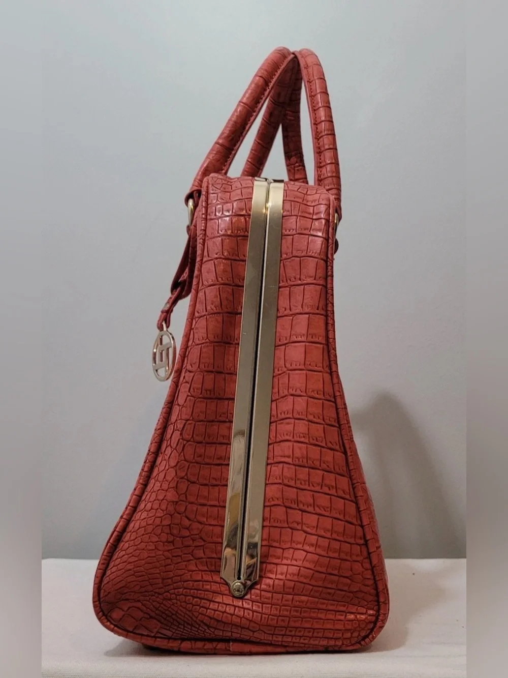 Croc Embossed Crossbody Satchel Bag Orange Faux Leather Shoulder Purse